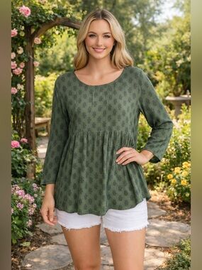 Hem & Thread Olive Green Floral Babydoll Tunic
